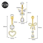 ASTM F136 Titanium CZ Bow Belly Button Ring For Navel Piercing