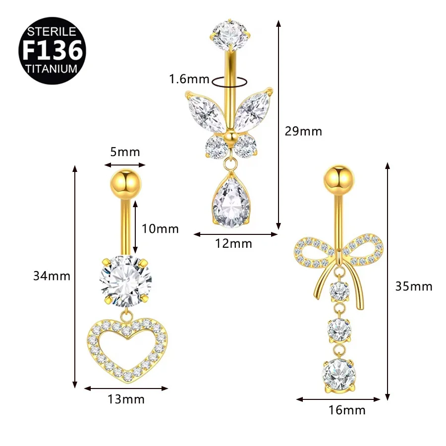 ASTM F136 Titanium CZ Bow Belly Button Ring For Navel Piercing