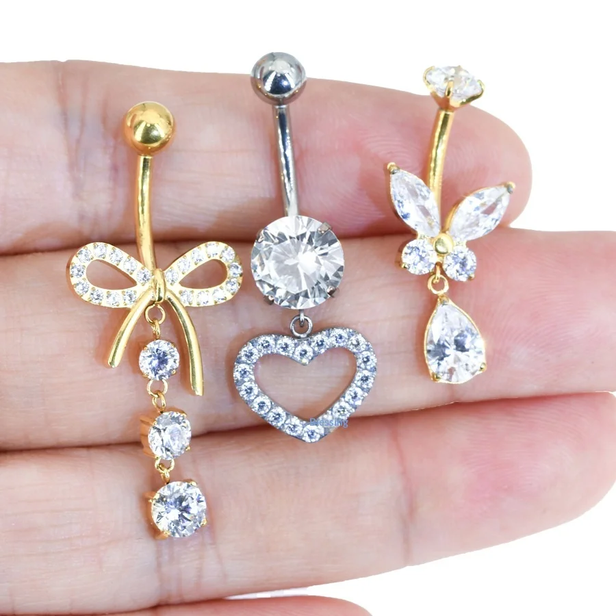ASTM F136 Titanium CZ Bow Belly Button Ring For Navel Piercing - Image 2
