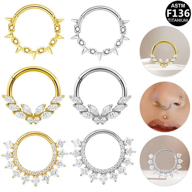 ASTM F136 Titanium CZ Nose Ring For Nose Piercing