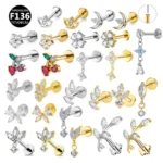 ASTM F136 Titanium Threadless Labret Stud For Lip, Cartilage Or Tragus Piercing