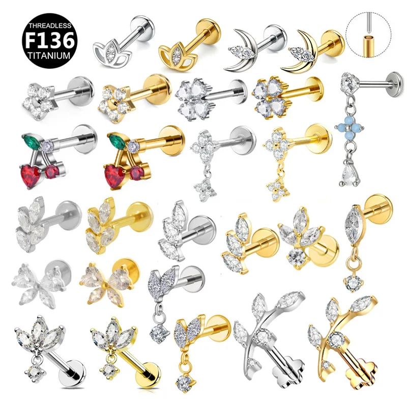 ASTM F136 Titanium Threadless Labret Stud For Lip, Cartilage Or Tragus Piercing