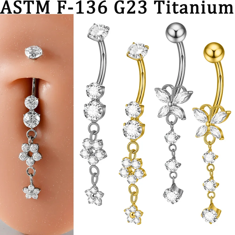 ASTM F136 Titanium CZ Butterfly Belly Button Ring For Navel Piercing