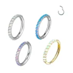 ASTM F136 Titanium Opal Segment Clicker Ring For Septum Or Nose Piercing