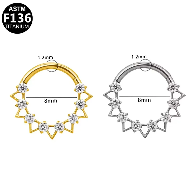ASTM F136 Titanium Crystal Segment Clicker Ring For Septum Or Nose Piercing