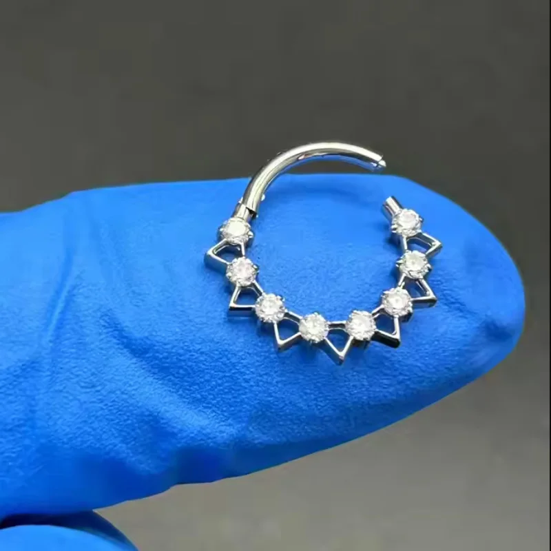 ASTM F136 Titanium Crystal Segment Clicker Ring For Septum Or Nose Piercing - Image 2