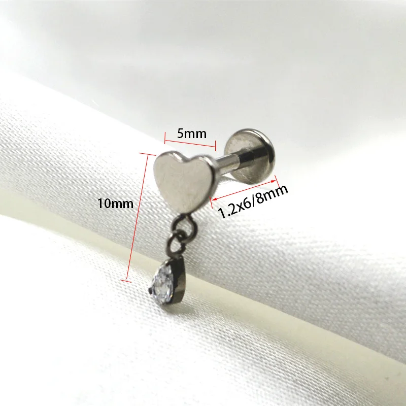 ASTM F136 Titanium CZ Heart Labret Stud For Lip Or Cartilage Piercing - Image 2