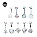 ASTM F136 Titanium Opal CZ Belly Button Ring For Navel Piercing