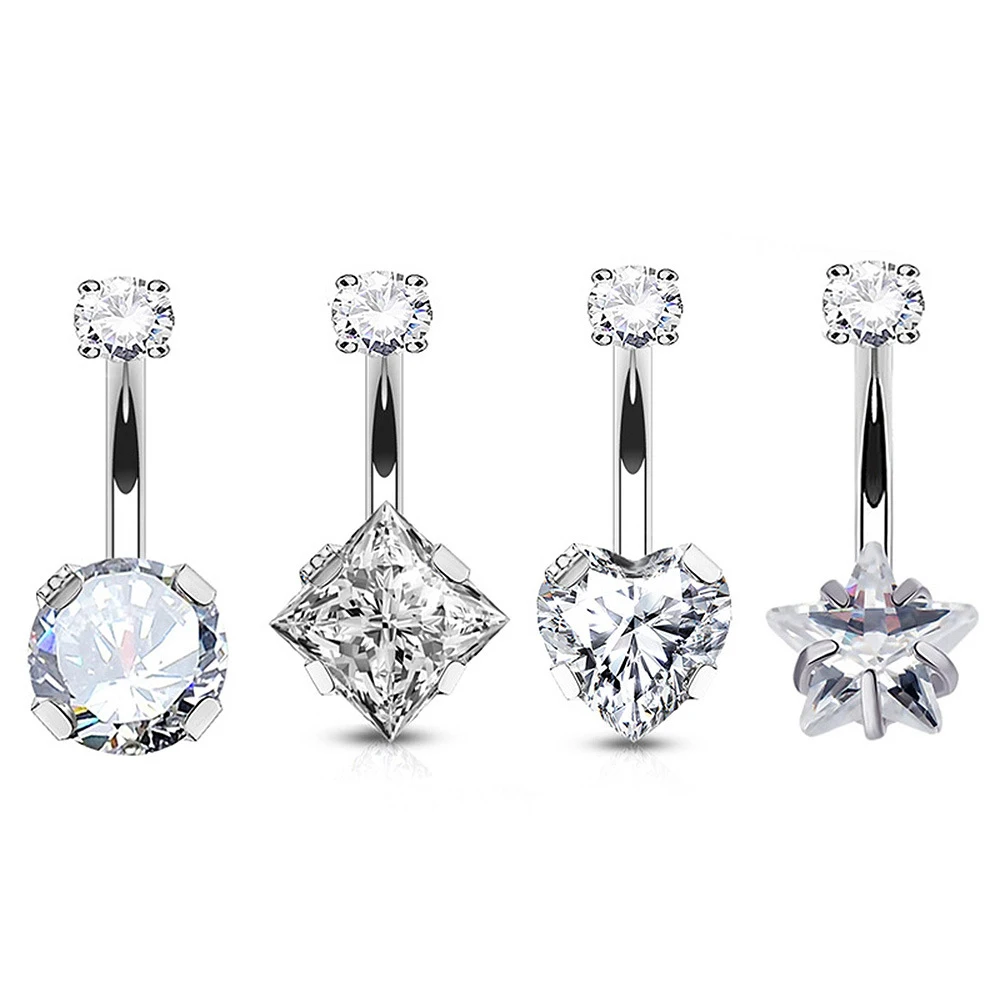 ASTM F136 Titanium Opal CZ Belly Button Ring For Navel Piercing - Image 2