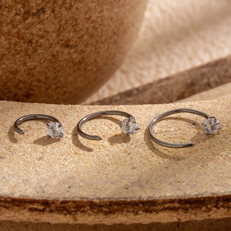 14K Solid Gold CZ Nose Ring For Nose Piercing - Image 2