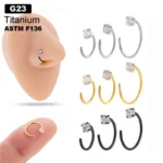 14K Solid Gold CZ Nose Ring For Nose Piercing
