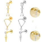 ASTM F136 Titanium CZ Chain Internally Threaded Labret Stud For Lip, Cartilage Or Tragus Piercing