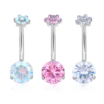 ASTM F136 Titanium CZ Flower Belly Button Ring For Navel Piercing