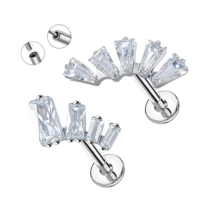 ASTM F136 Titanium CZ Labret Stud For Lip Or Cartilage Piercing