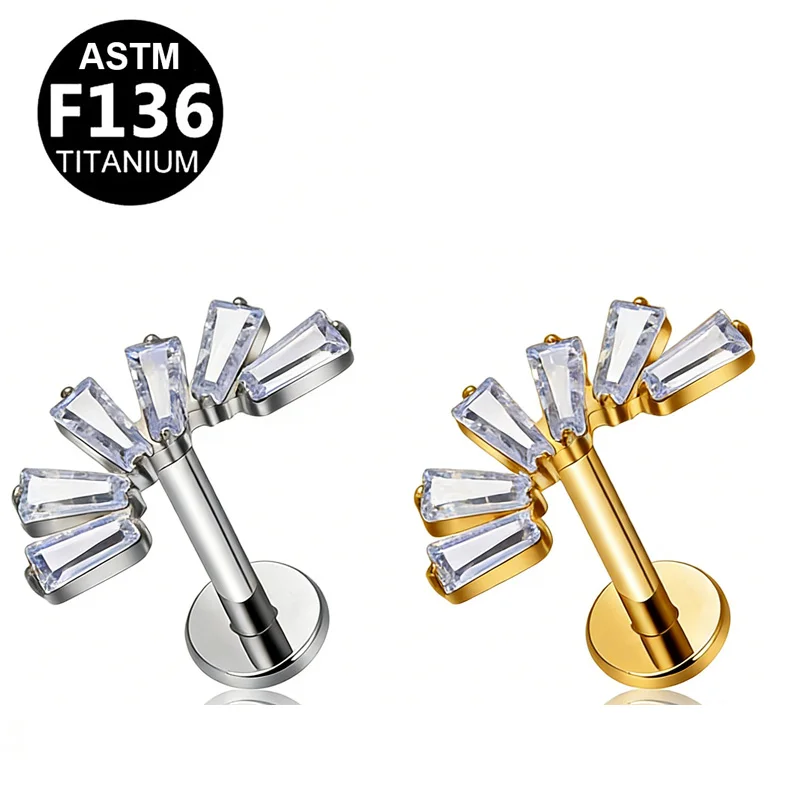 ASTM F136 Titanium CZ Labret Stud For Lip Or Cartilage Piercing - Image 2
