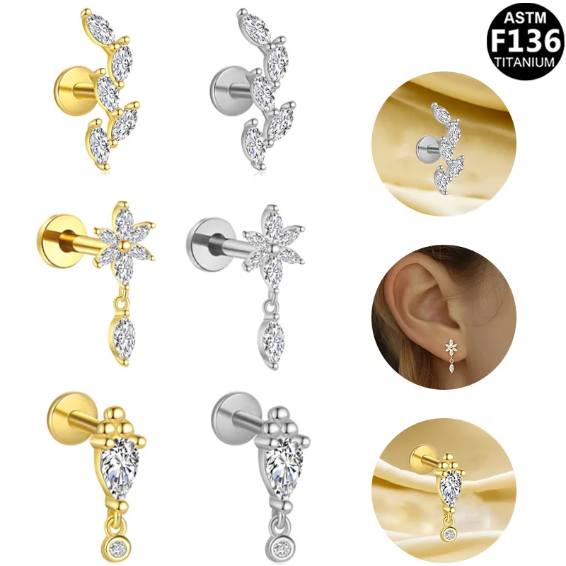 ASTM F136 Titanium Internally Threaded Labret Stud For Lip, Cartilage Or Tragus Piercing