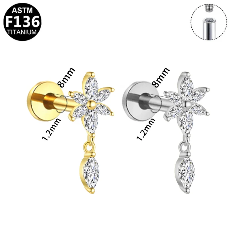 ASTM F136 Titanium Internally Threaded Labret Stud For Lip, Cartilage Or Tragus Piercing - Image 2