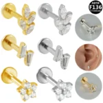 ASTM F136 Titanium CZ Internally Threaded Labret Stud For Lip, Cartilage Or Tragus Piercing