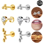ASTM F136 Titanium Flower Internally Threaded Labret Stud For Lip, Cartilage Or Tragus Piercing