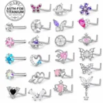 ASTM F136 Titanium CZ Star L-shaped Nose Stud For Nose Piercing