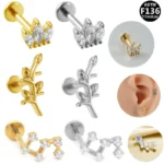 ASTM F136 Titanium CZ Internally Threaded Labret Stud For Lip, Cartilage Or Tragus Piercing
