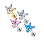 ASTM F136 Titanium CZ Internally Threaded Labret Stud For Lip, Cartilage Or Tragus Piercing