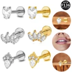 ASTM F136 Titanium CZ Internally Threaded Labret Stud For Lip, Cartilage Or Tragus Piercing
