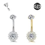 ASTM F136 Titanium CZ Flower Belly Button Ring For Navel Piercing