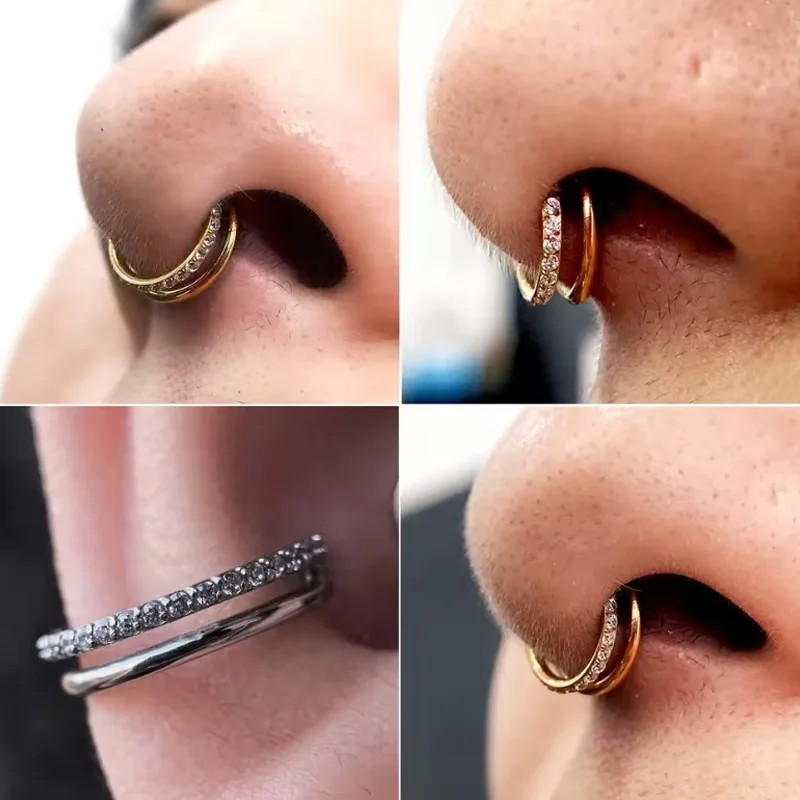 ASTM F136 Titanium CZ Butterfly Segment Clicker Ring For Septum Or Nose Piercing - Image 2