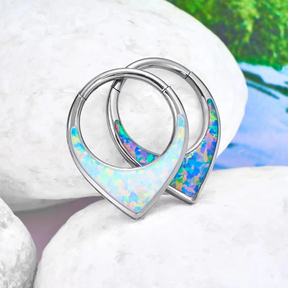 ASTM F136 Titanium Opal Segment Clicker Ring For Septum Or Nose Piercing - Image 2