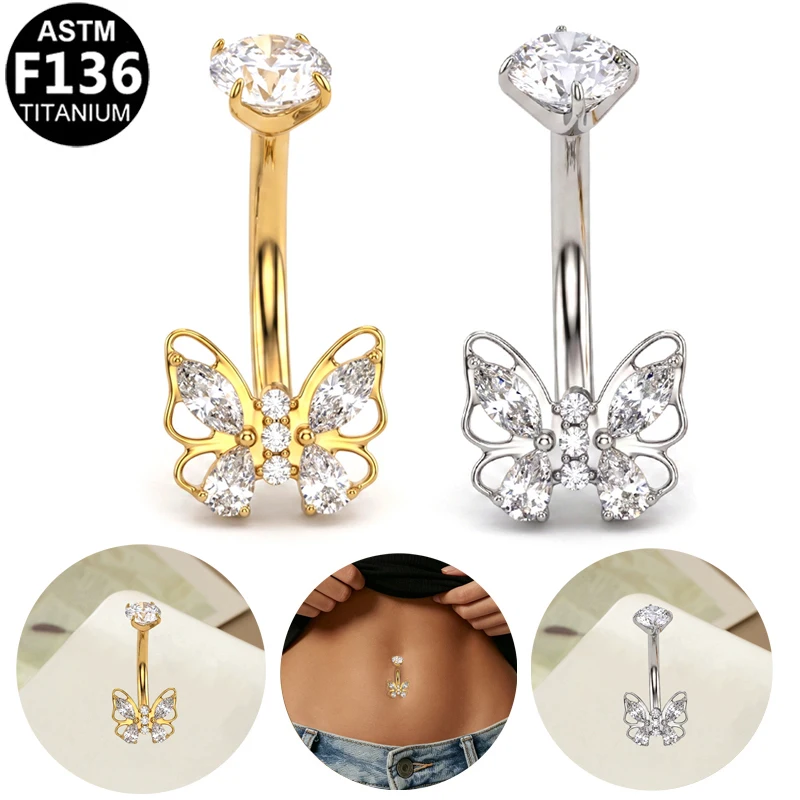 ASTM F136 Titanium CZ Star Belly Button Ring For Navel Piercing