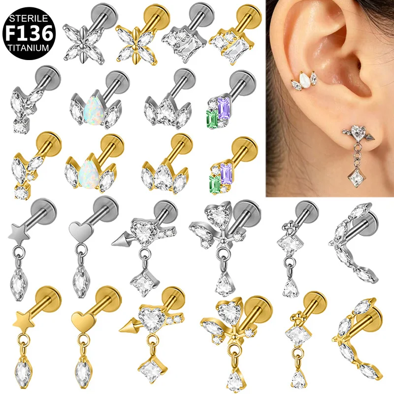 ASTM F136 Titanium Internally Threaded Labret Stud For Lip, Cartilage Or Tragus Piercing