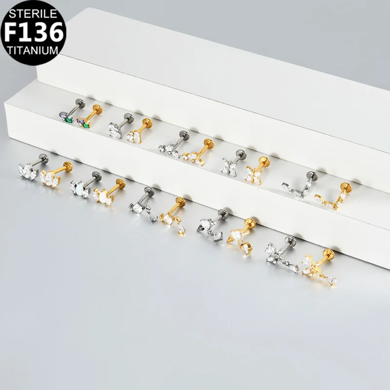 ASTM F136 Titanium Internally Threaded Labret Stud For Lip, Cartilage Or Tragus Piercing - Image 2