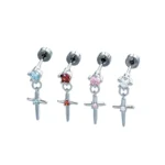 ASTM F136 Titanium CZ Cross Piercing Earring For Ear Piercing