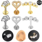 ASTM F136 Titanium Flower Threadless Labret Stud For Lip, Cartilage Or Tragus Piercing