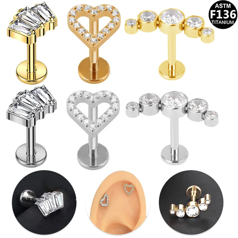 ASTM F136 Titanium Flower Threadless Labret Stud For Lip, Cartilage Or Tragus Piercing