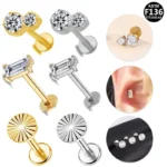 ASTM F136 Titanium Threadless Labret Stud For Lip, Cartilage Or Tragus Piercing