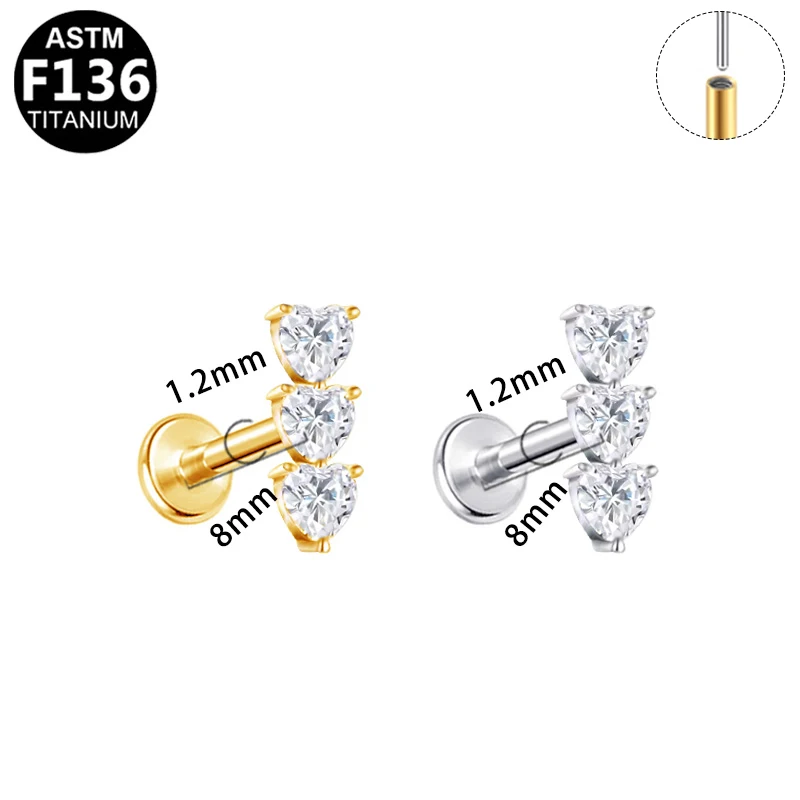 ASTM F136 Titanium Chain Threadless Labret Stud For Lip, Cartilage Or Tragus Piercing - Image 2