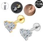 ASTM F136 Titanium Heart Internally Threaded Labret Stud For Lip, Cartilage Or Tragus Piercing