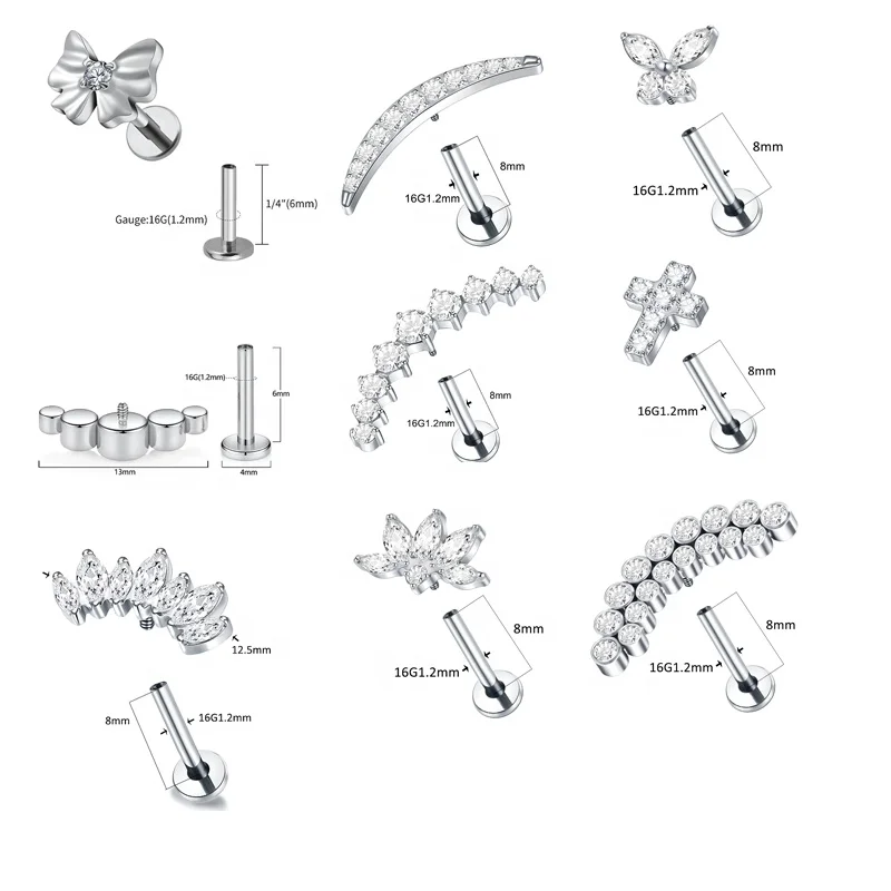 ASTM F136 Titanium Opal CZ Flat Back Stud For Cartilage, Helix Or Lip Piercing - Image 2