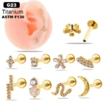 ASTM F136 Titanium Opal CZ Flat Back Stud For Cartilage, Helix Or Lip Piercing