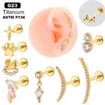 ASTM F136 Titanium CZ Heart Flat Back Stud For Cartilage, Helix Or Lip Piercing