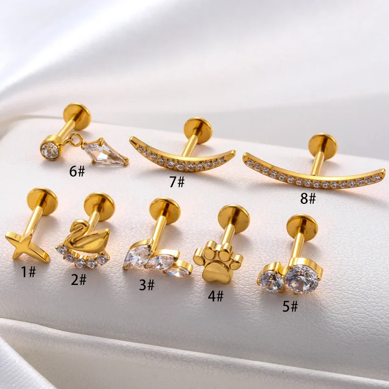 ASTM F136 Titanium CZ Heart Flat Back Stud For Cartilage, Helix Or Lip Piercing - Image 2