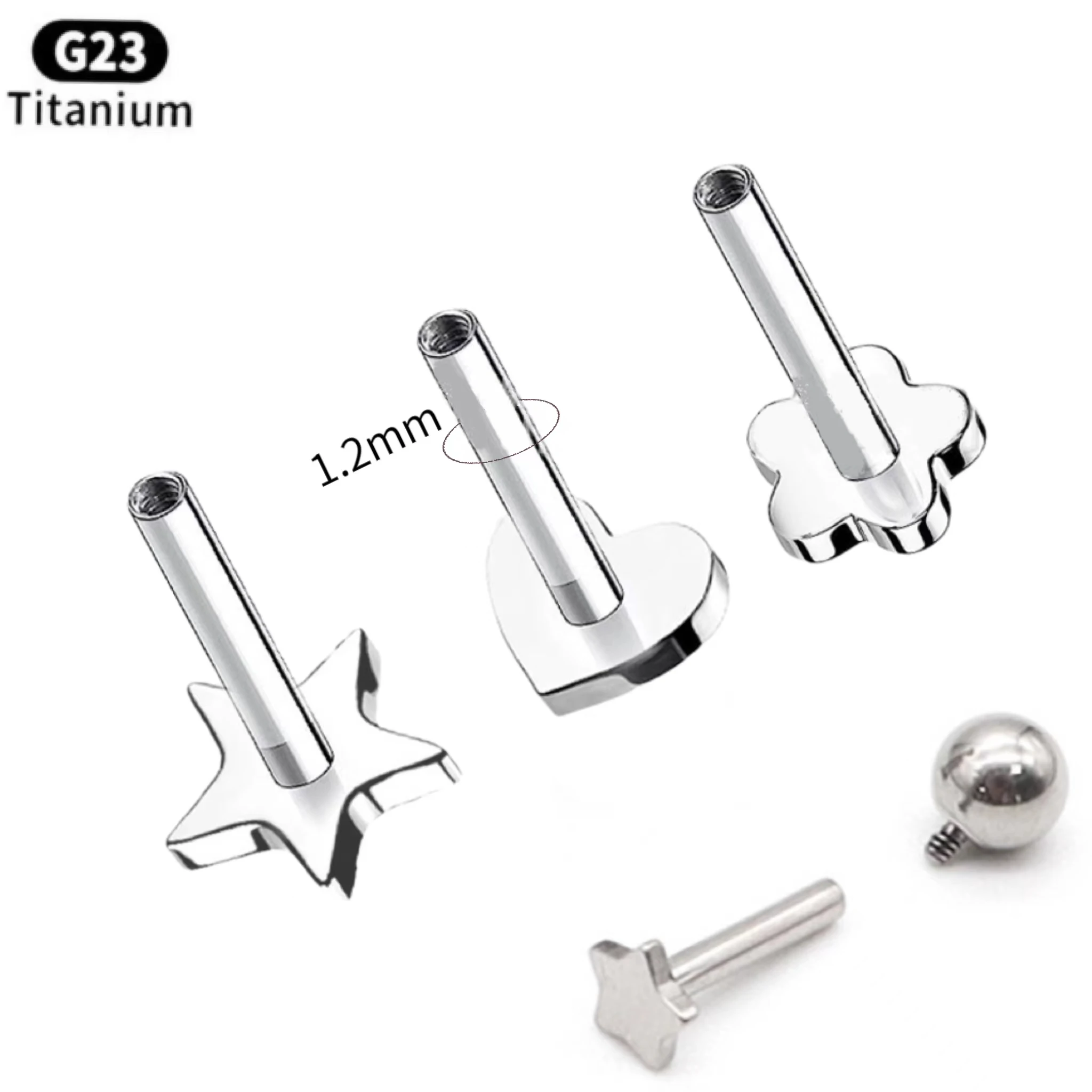 ASTM F136 Titanium Flower Heart Internally Threaded Labret Stud For Lip, Cartilage Or Tragus Piercing