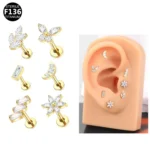 ASTM F136 Titanium CZ Butterfly Flat Back Stud For Cartilage, Helix Or Lip Piercing