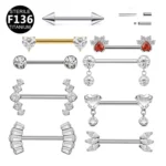 ASTM F136 Titanium CZ Nipple Ring For Nipple Piercing
