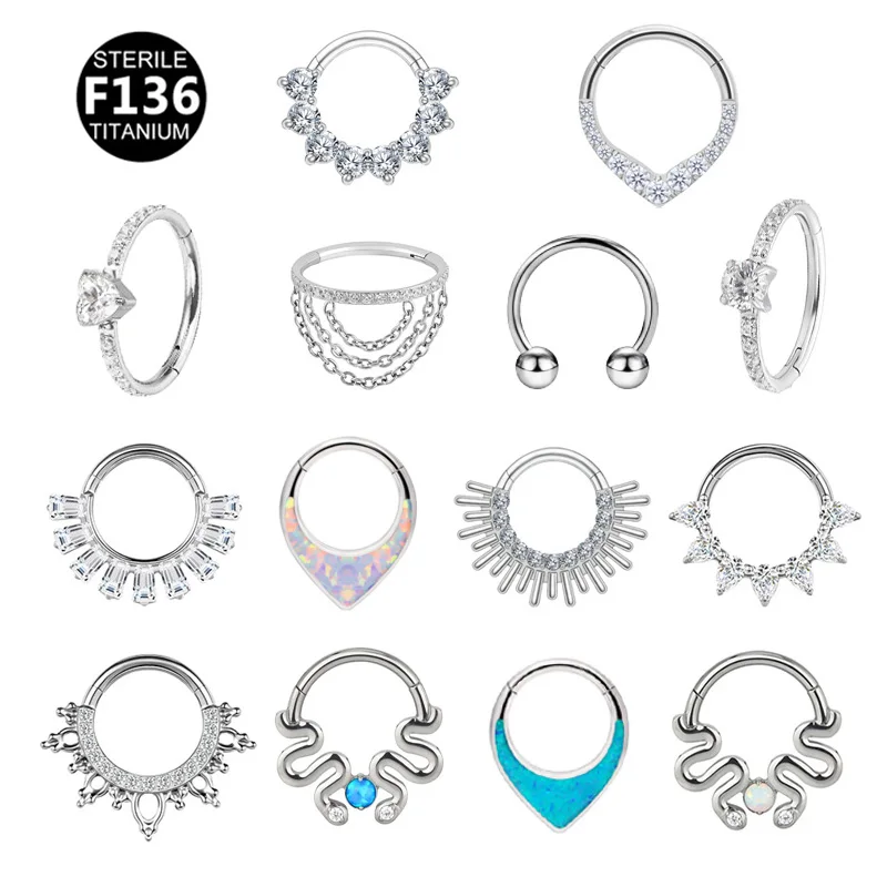 14K Solid Gold Opal Nose Ring For Nose Piercing