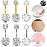 ASTM F136 Titanium 14G CZ Belly Button Ring For Navel Piercing