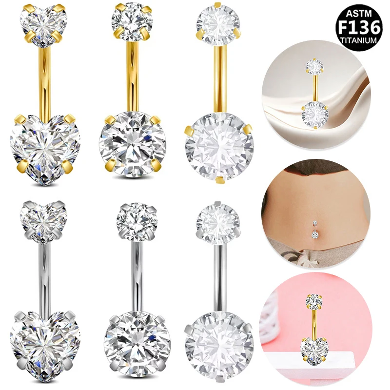 ASTM F136 Titanium 14G CZ Belly Button Ring For Navel Piercing