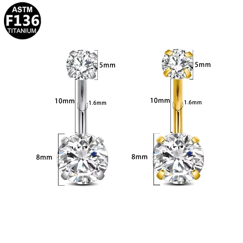 ASTM F136 Titanium 14G CZ Belly Button Ring For Navel Piercing - Image 2